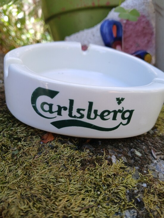 Vintage Carlsberg Denmark Brewery White Glass Ashtray Copenhagen